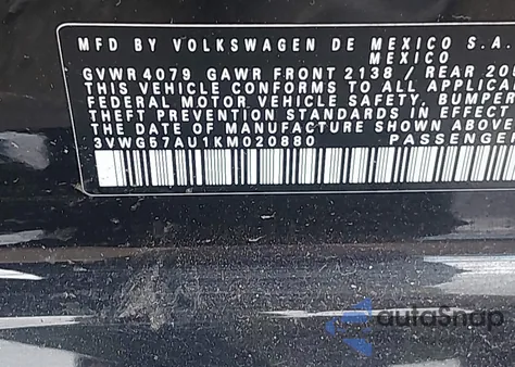 2019 Volkswagen Golf 1.4T S/1.4T Se z USA, uszkodzony, nr VIN 3VWG57AU1KM020880